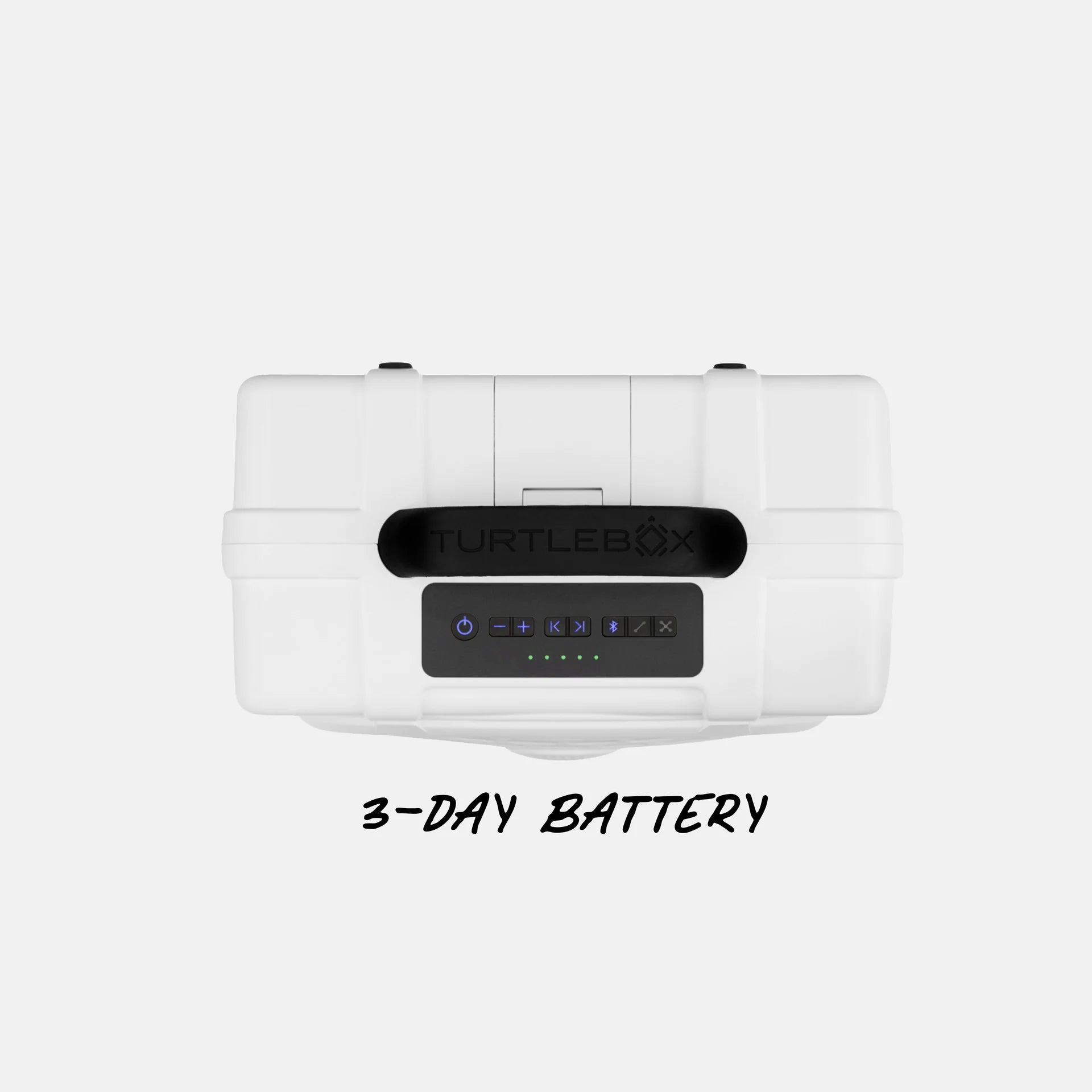 Turtlebox Original Gen 3 white rugged outdoor speaker top controls view