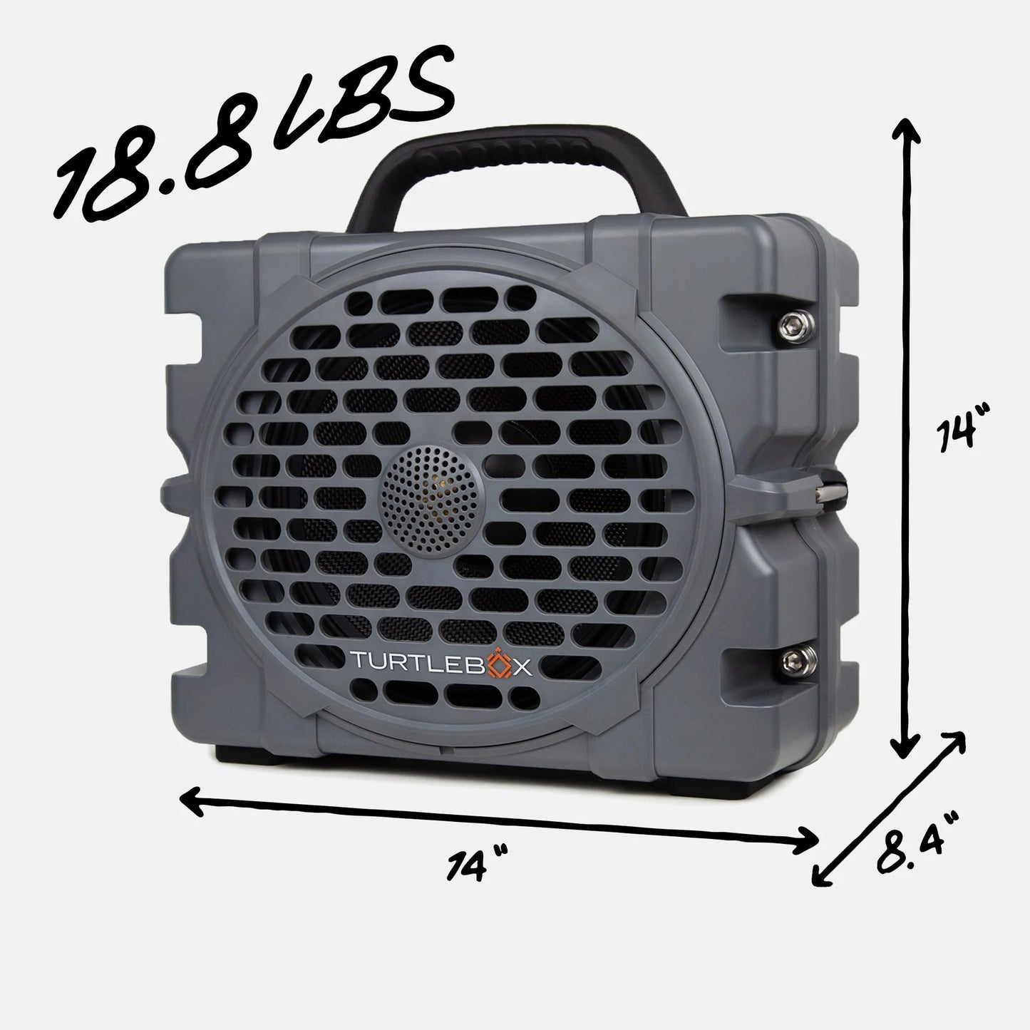 Turtlebox Grande gray rugged outdoor speaker angled product view