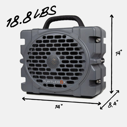 Turtlebox Grande gray rugged outdoor speaker angled product view