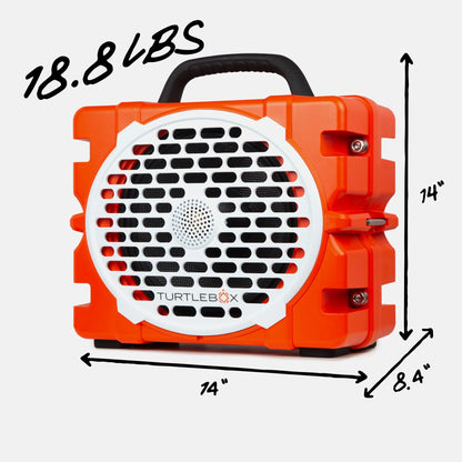 Turtlebox Grande orange rugged outdoor speaker angled product view