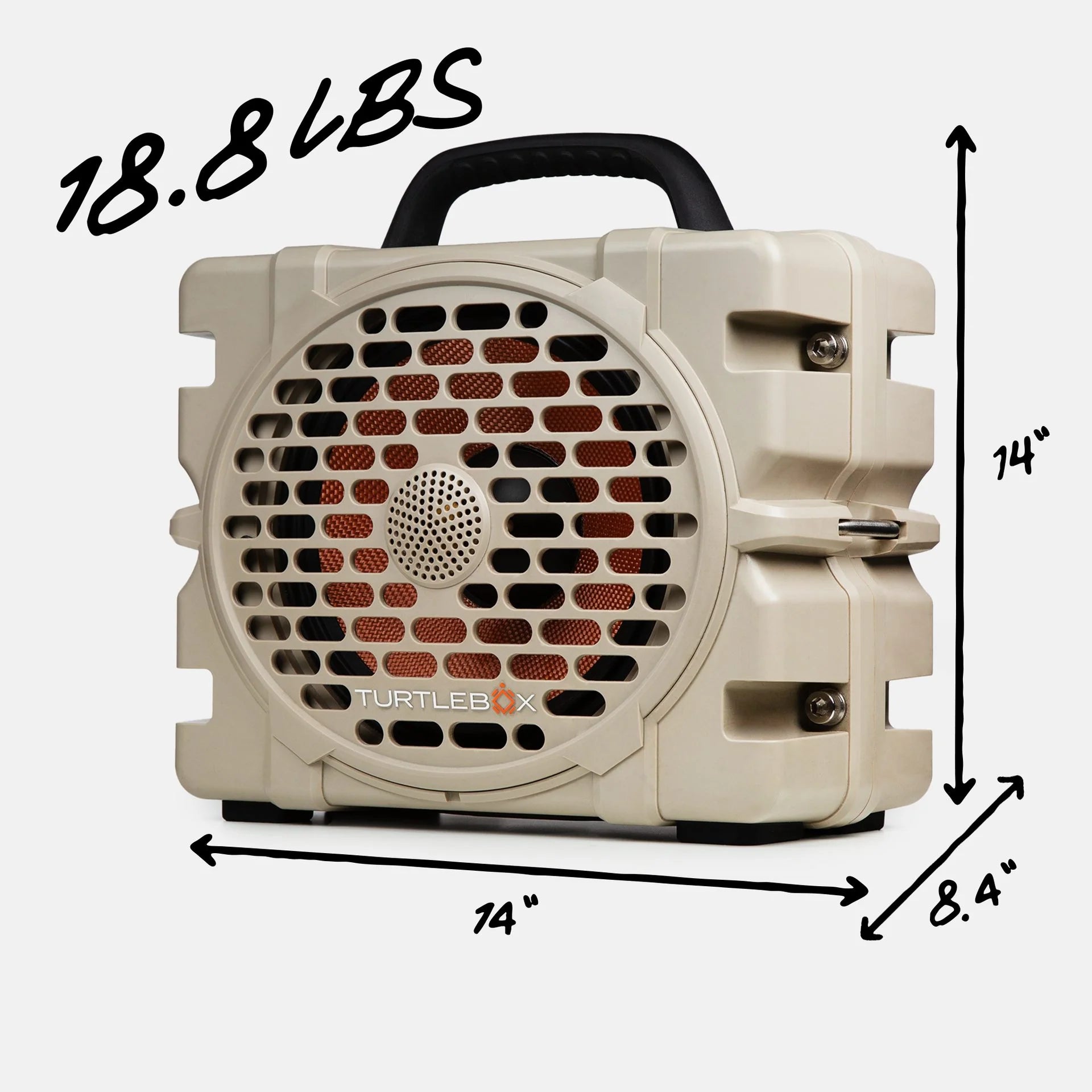 Turtlebox Grande tan rugged outdoor speaker angled product view