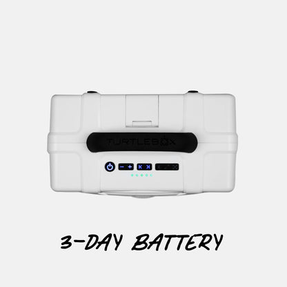 Turtlebox Grande white rugged outdoor speaker top controls view