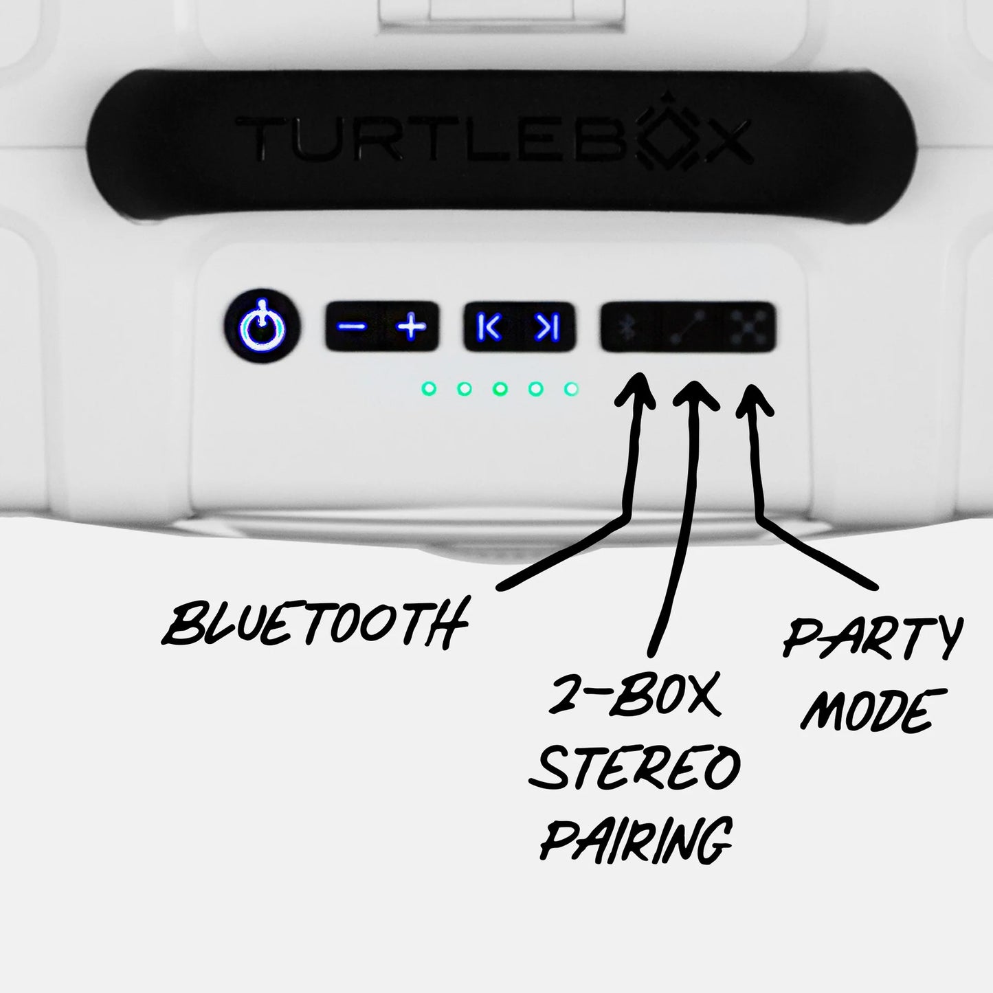 Turtlebox Grande white rugged outdoor speaker front controls view