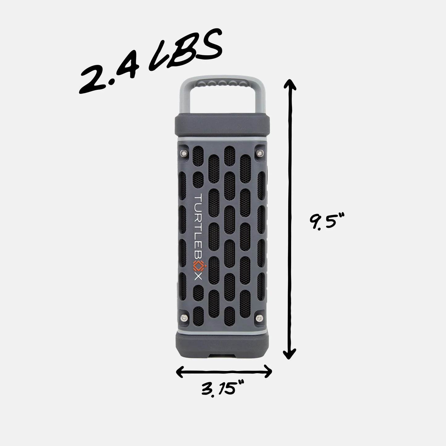 Turtlebox Ranger gray rugged outdoor speaker front controls view