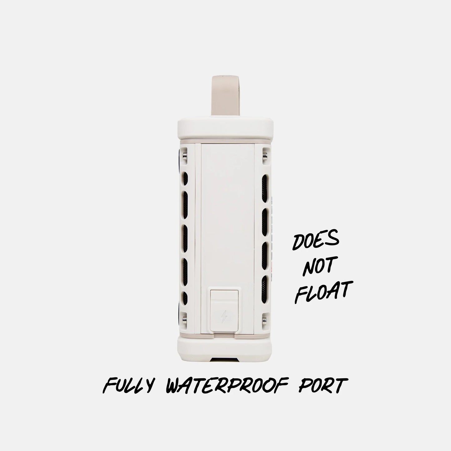 Turtlebox Ranger ivory rugged outdoor speaker charging port view
