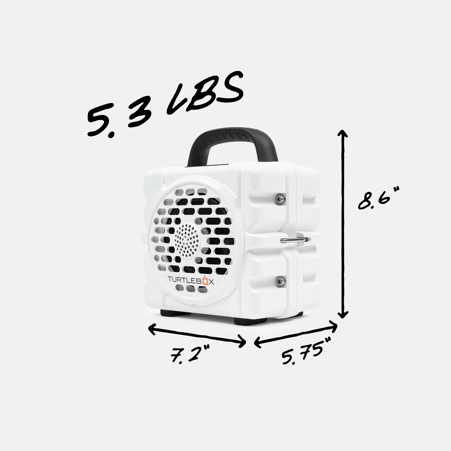 Turtlebox Cub white rugged outdoor speaker angled product view
