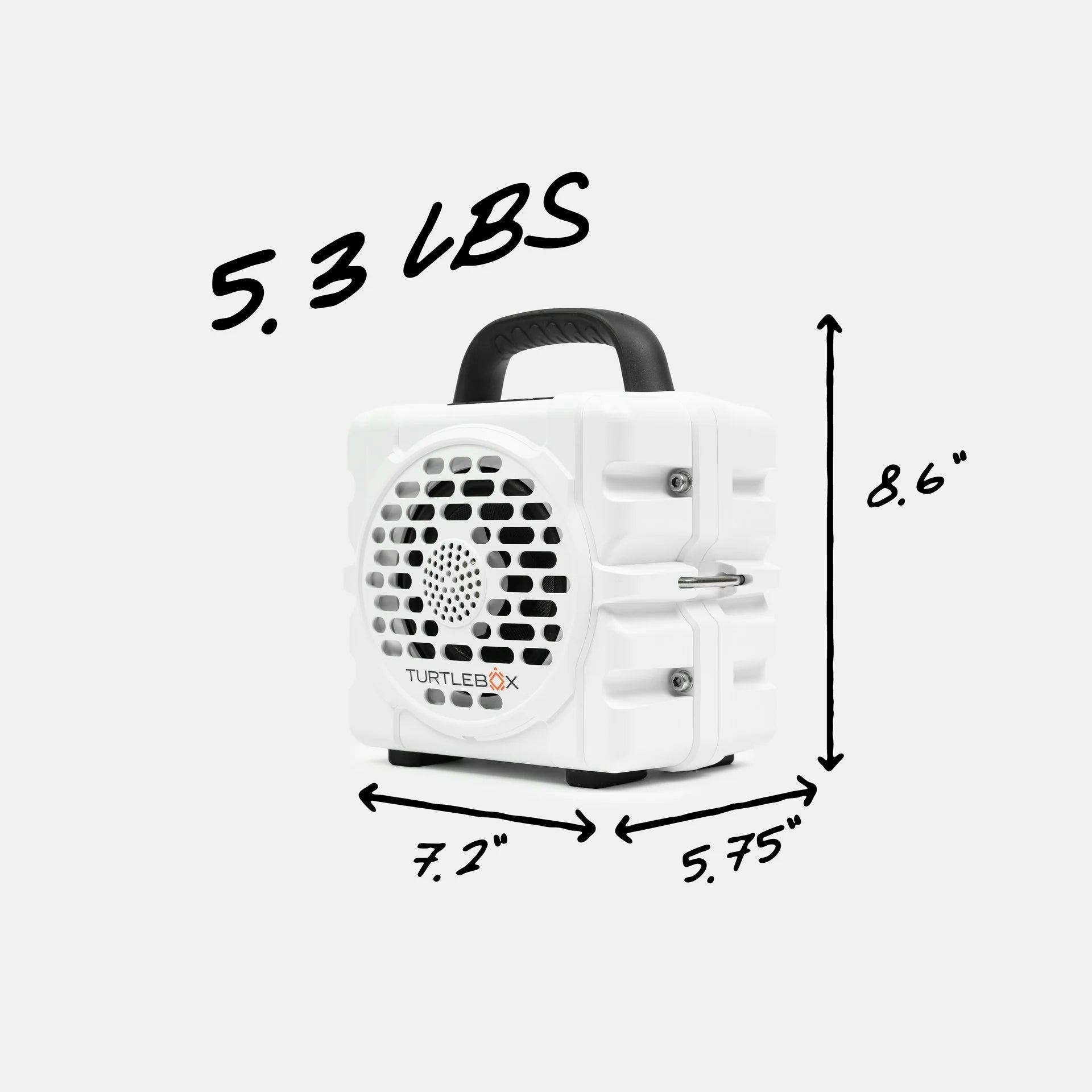 Turtlebox Cub white rugged outdoor speaker angled product view