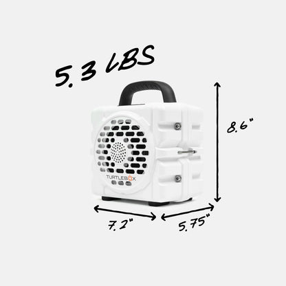 Turtlebox Cub white rugged outdoor speaker angled product view