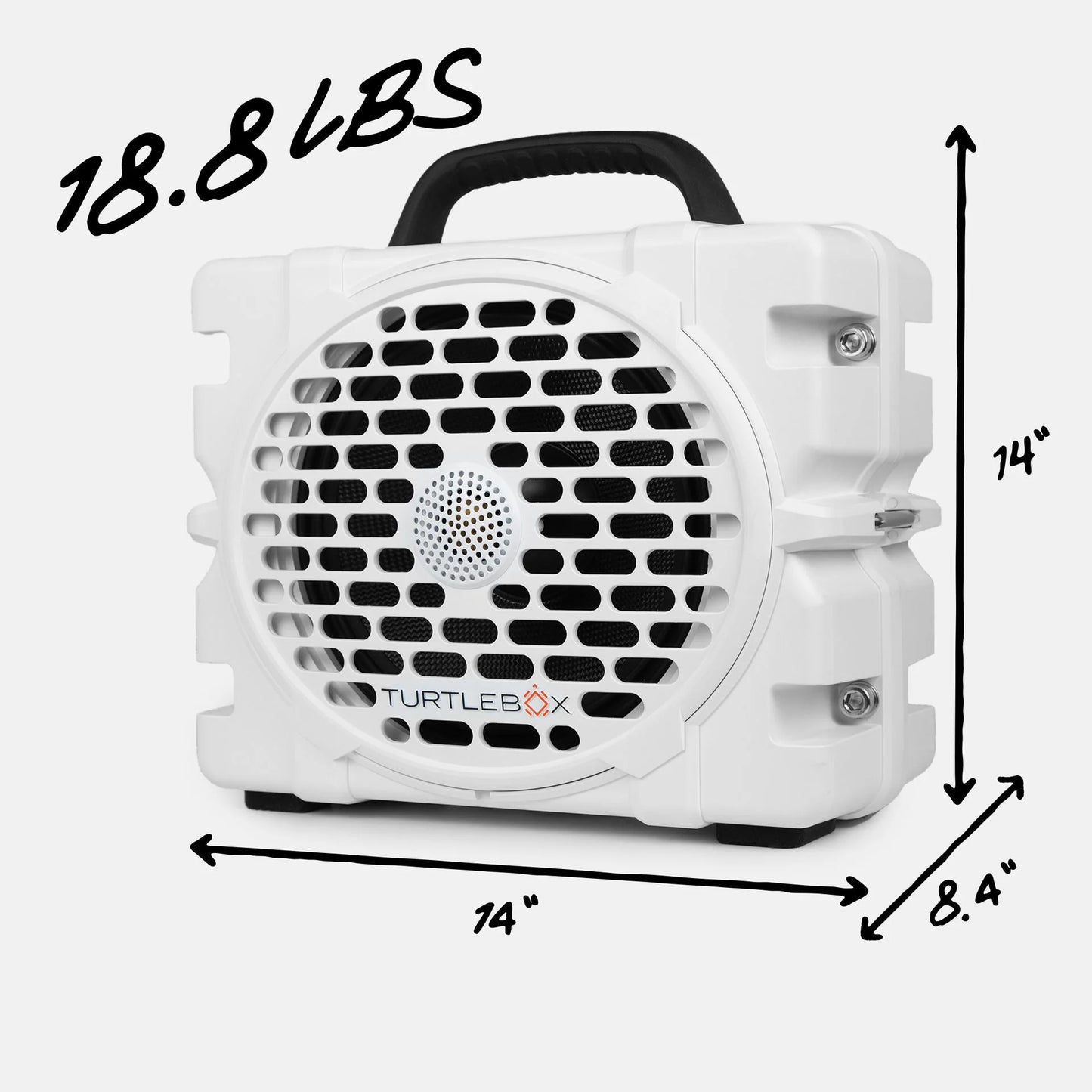 Turtlebox Grande white rugged outdoor speaker alternate view